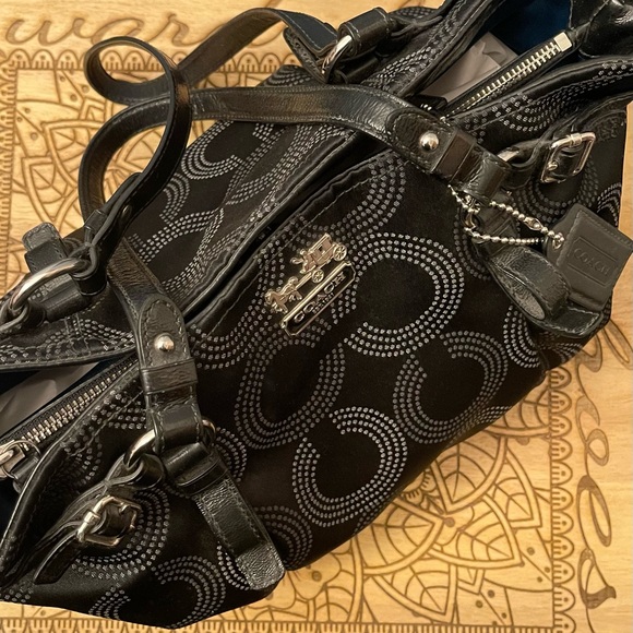 Coach Black Madison Dotted Op Art Signature Tote and Wallet Set - Picture 2 of 16